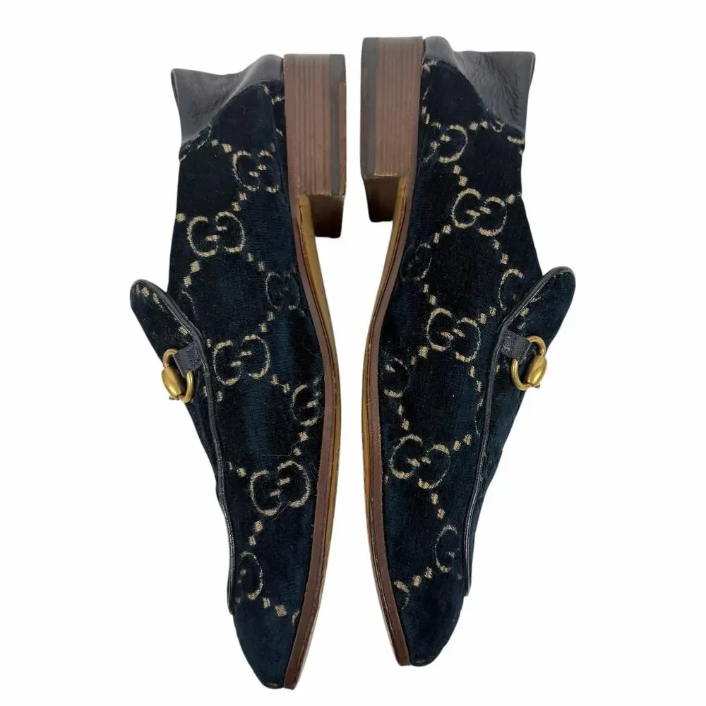 Gucci Velvet GG Monogram Horsebit Mule Loafer Quentin Blue Size 9.5
